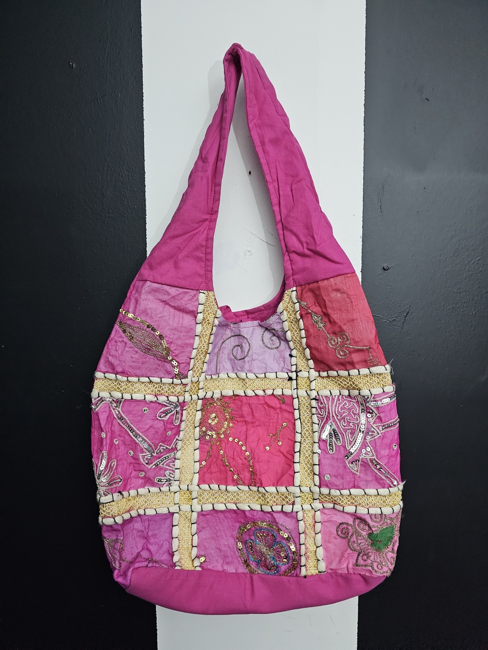 Vintage Pink Patchwork Embroidered Shoulder Bag